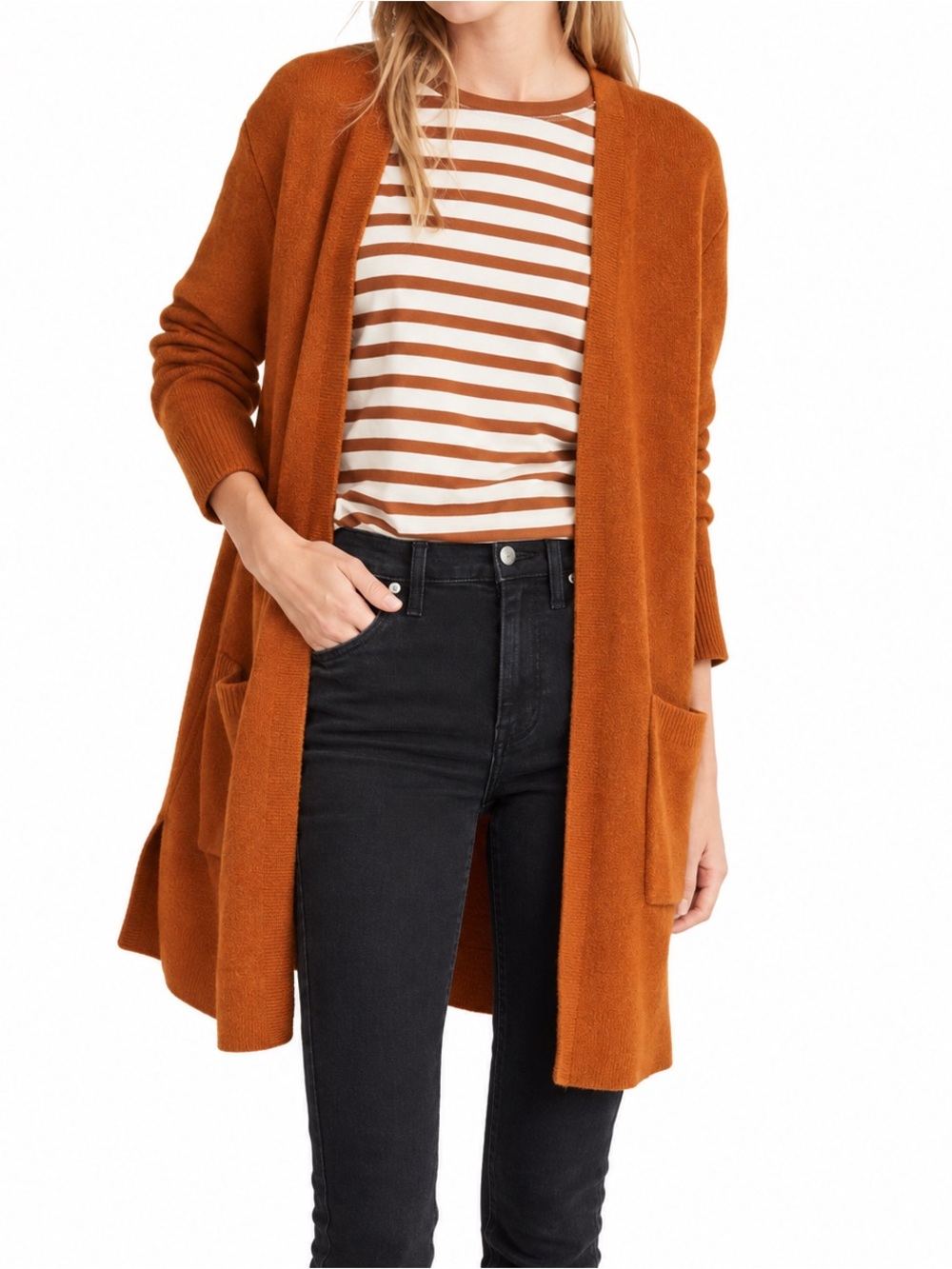Madewell Kent Cardigan Sweater Coziest Yarn Rust Orange Wool Alpaca Size L COZY